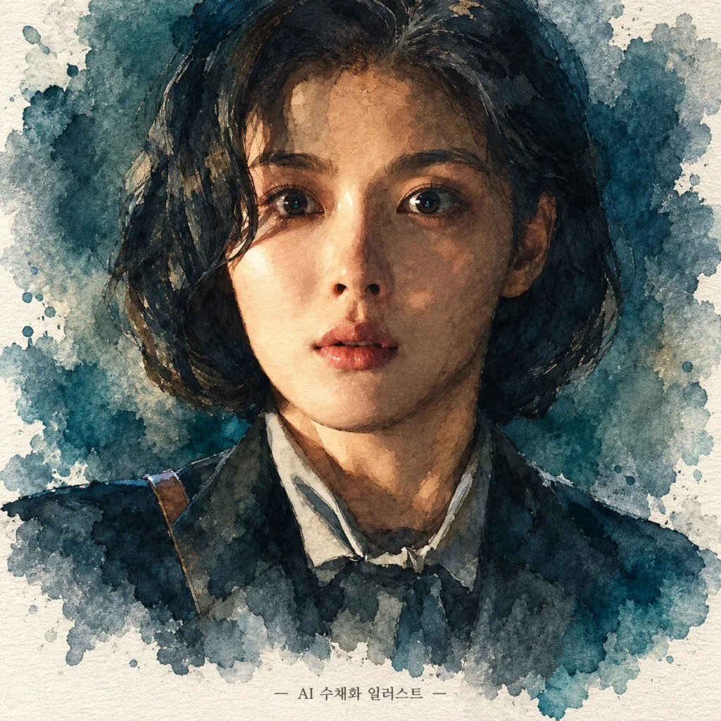 100일의 거짓말 이가경 역 김유정의 방송 스틸을 원본으로 가공한 AI 수채화 일러스트