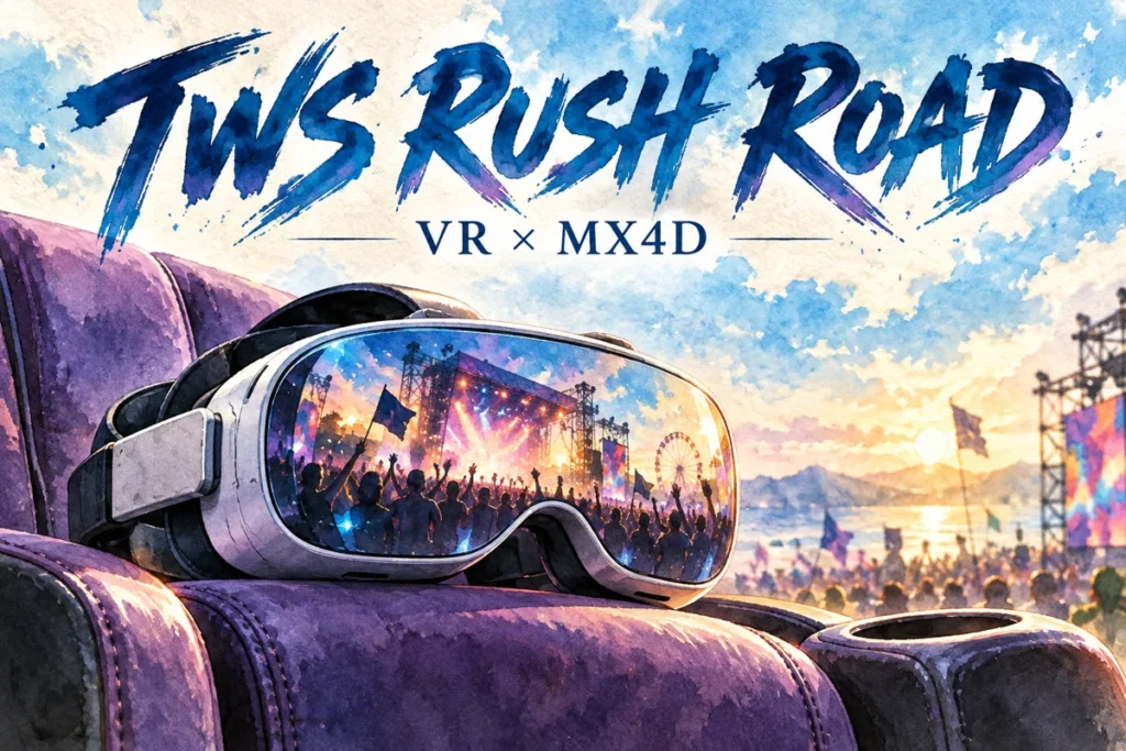 투어스 러쉬로드 MX4D 재개봉, 앞줄 골라야 할까? VR 헤드셋·안경·가격부터 확인 · 설명용 일러스트