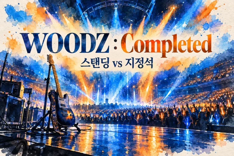 우즈 KSPO DOME 내일 개막, 스탠딩 R과 지정석 R 같은 가격인데 무엇이 다를까? · 설명용 일러스트